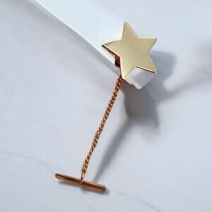Vintage Star Tie Tack Button Bar Clasp Chain Gold Tone Dad Grandpa Gift